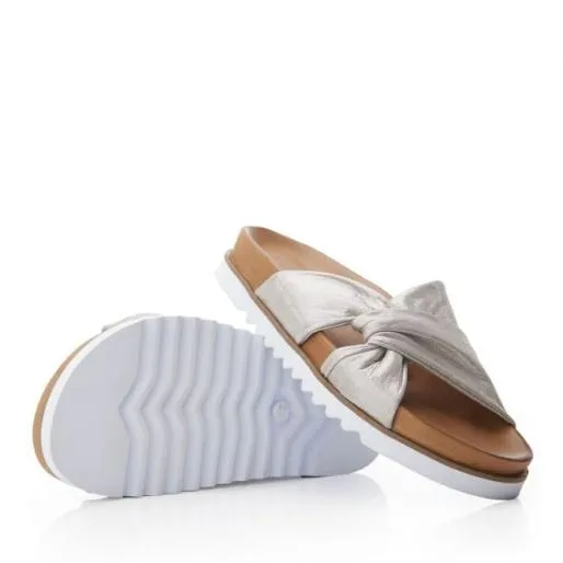 Nylaa Taupe Metallic Leather Women Moda In Pelle Flat Sandals Nylaa Taupe Metallic Leather Women Moda In Pelle Flat Sandals