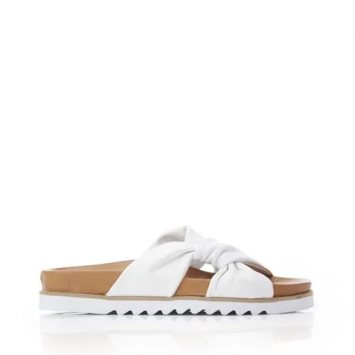 Nylaa White Leather Women Moda In Pelle Flat Sandals
