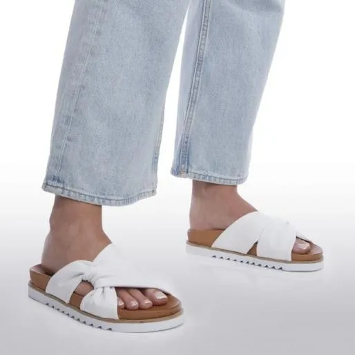 Nylaa White Leather Women Moda In Pelle Flat Sandals Nylaa White Leather Women Moda In Pelle Flat Sandals