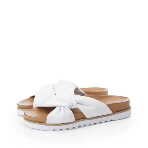 Nylaa White Leather Women Moda In Pelle Flat Sandals Nylaa White Leather Women Moda In Pelle Flat Sandals
