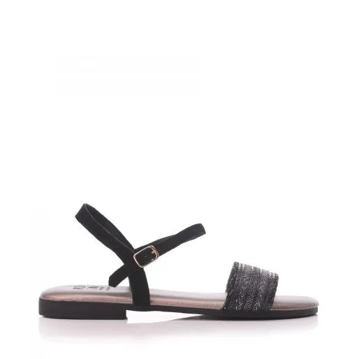 Oake Black Leather Women Moda In Pelle Flat Sandals