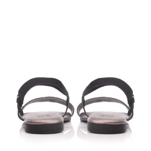 Oake Black Leather Women Moda In Pelle Flat Sandals