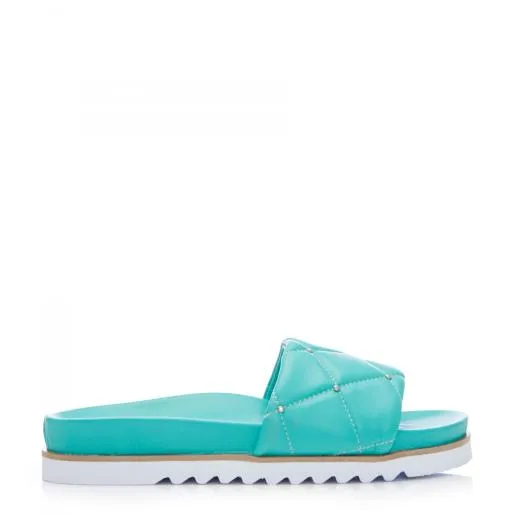Odelle Green Leather Women Moda In Pelle Flat Sandals