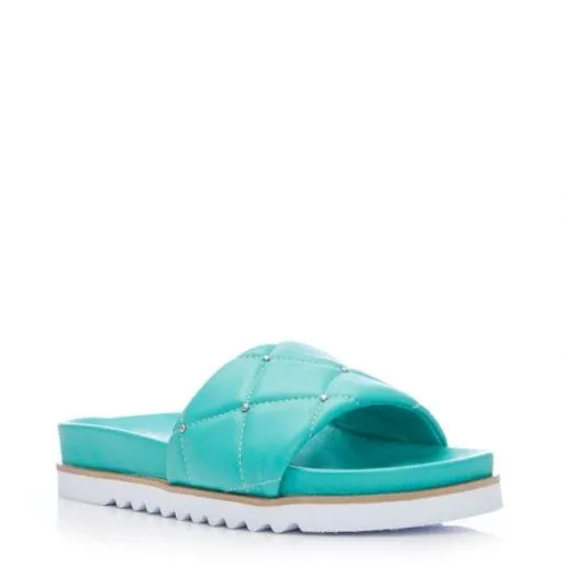 Odelle Green Leather Women Moda In Pelle Flat Sandals