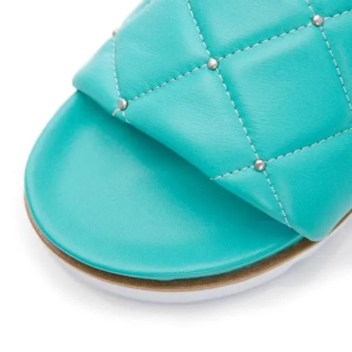 Odelle Green Leather Women Moda In Pelle Flat Sandals