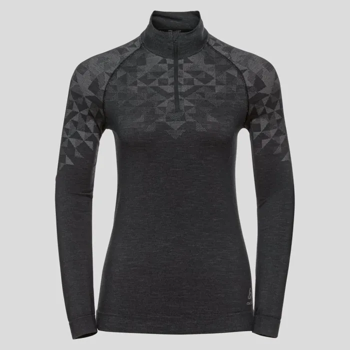 Odlo Base Layers The Kinship Performance Wool Warm Base Layer HalfZip Black Melange 8211 Women
