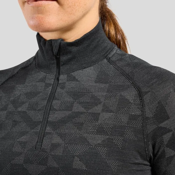 Odlo Base Layers The Kinship Performance Wool Warm Base Layer HalfZip Black Melange 8211 Women