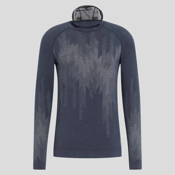 Odlo Base Layers The Kinship Performance Wool Warm Base Layer With Facemask India Ink Melange 8211 Men