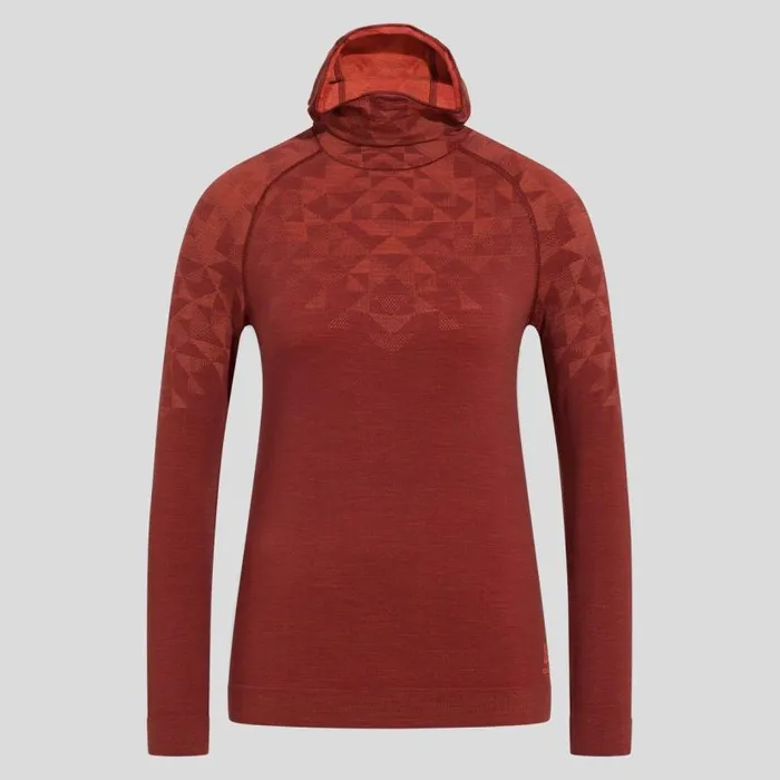 Odlo Base Layers The Kinship Performance Wool Warm Base Layer With Facemask Spiced Apple Melange 8211 Women