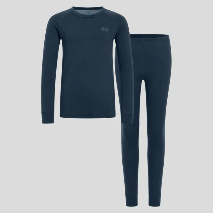 Odlo Base Layers The Natural Merino Warm Base Layer Set Blue Wing Teal 8211 Blue Ashes 8211 Kids