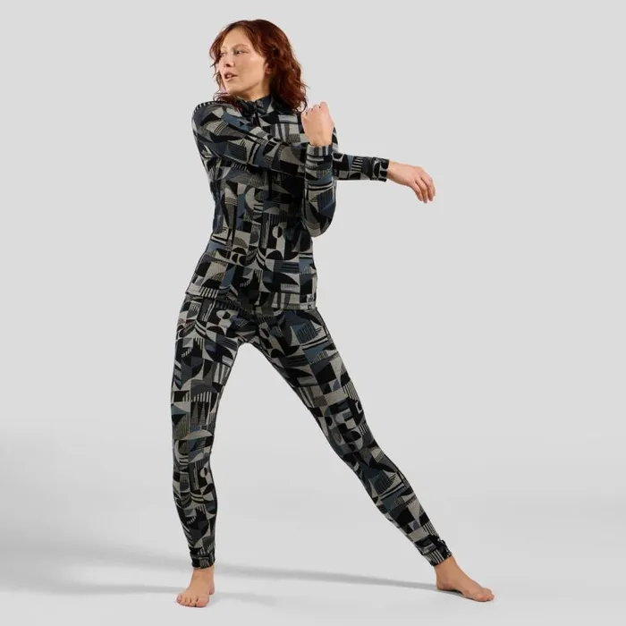 Odlo Base Layers The Natural Merino Warm Jacquard Base Layer Bottoms Provincial Blue 8211 Black 8211 Women