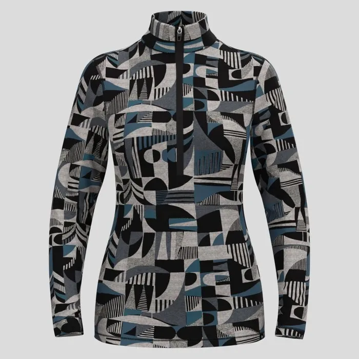 Odlo Base Layers The Natural Merino Warm Jacquard Base Layer HalfZip Provincial Blue 8211 Black 8211 Women