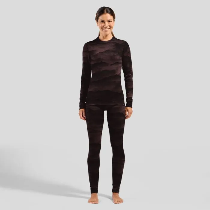 Odlo Base Layers The Natural Merino Warm Jacquard Base Layer Top Fudge 8211 Black 8211 Women