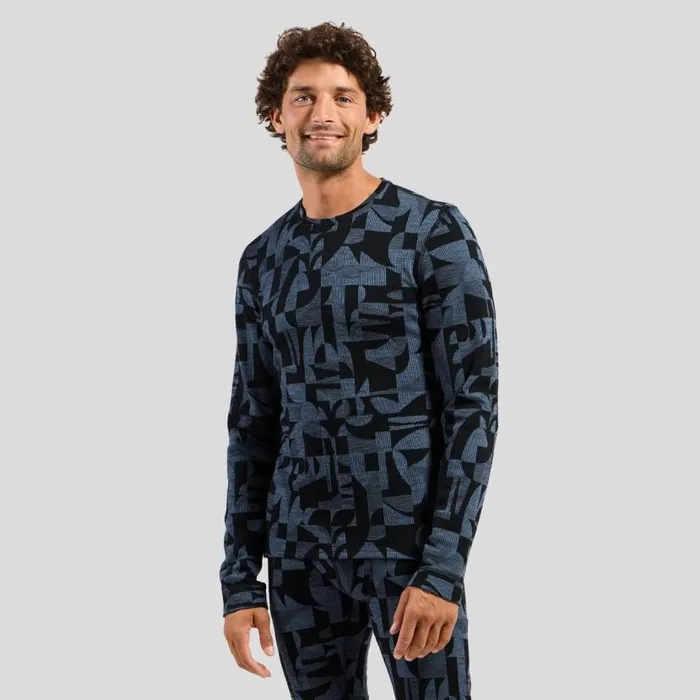 Odlo Base Layers The Natural Merino Warm Jacquard Base Layer Top Provincial Blue 8211 Black 8211 Men Odlo Base Layers The Natural Merino Warm Jacquard Base Layer Top Provincial Blue 8211 Black 8211 Men