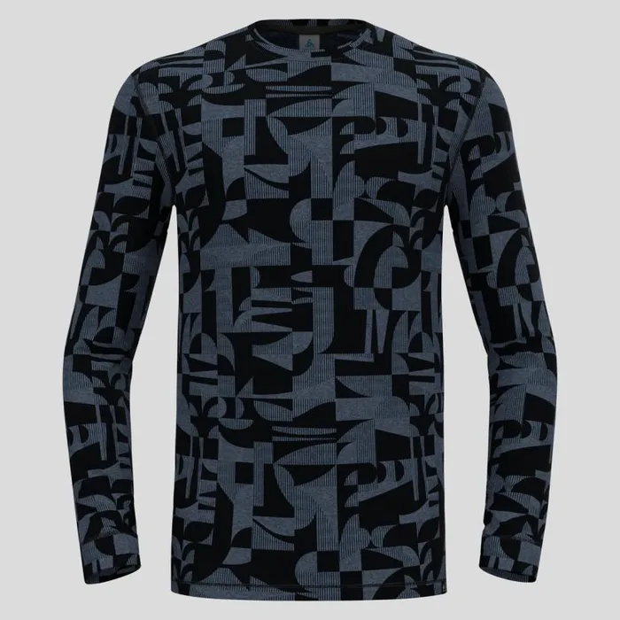 Odlo Base Layers The Natural Merino Warm Jacquard Base Layer Top Provincial Blue 8211 Black 8211 Men