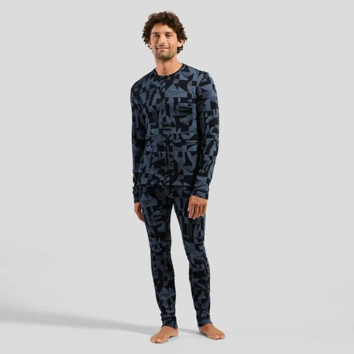 Odlo Base Layers The Natural Merino Warm Jacquard Base Layer Top Provincial Blue 8211 Black 8211 Men