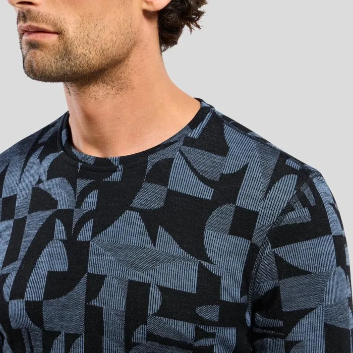 Odlo Base Layers The Natural Merino Warm Jacquard Base Layer Top Provincial Blue 8211 Black 8211 Men