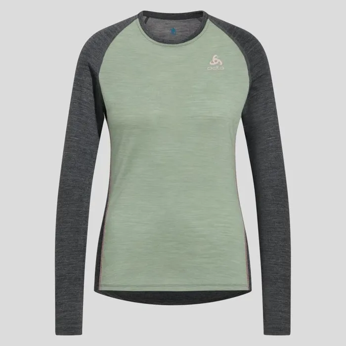 Odlo Base Layers The Performance Wool 150 Base Layer Top Matte Green 8211 Dark Grey Melange 8211 Women