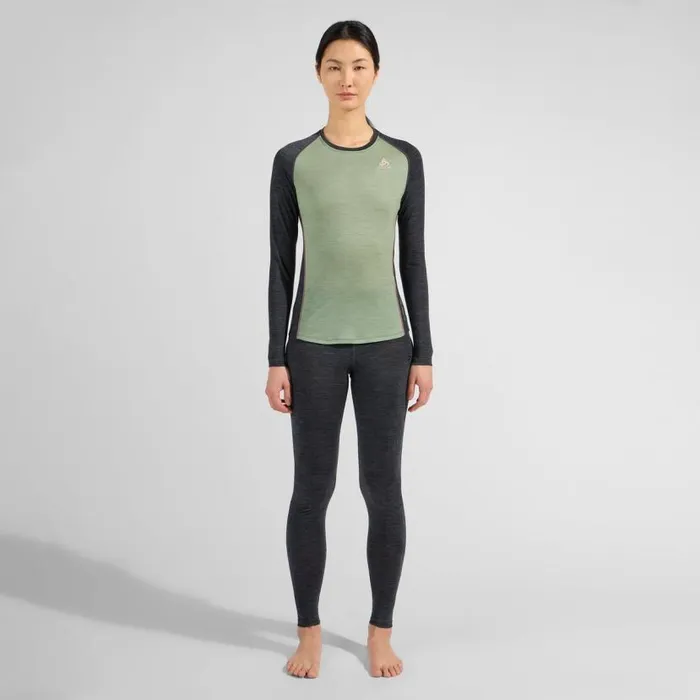 Odlo Base Layers The Performance Wool 150 Base Layer Top Matte Green 8211 Dark Grey Melange 8211 Women