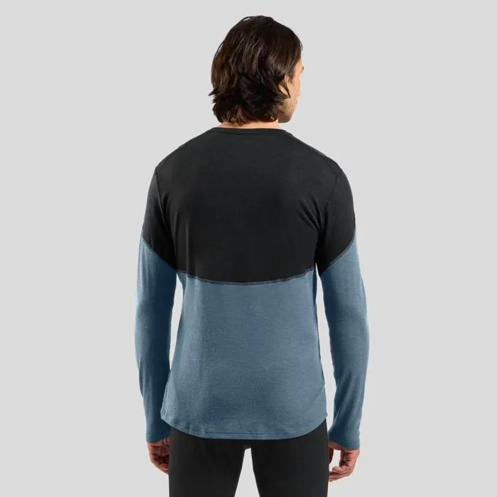 Odlo Base Layers The Revelstoke Performance Wool Warm Base Layer Top Black 8211 Provincial Blue Melange 8211 Men
