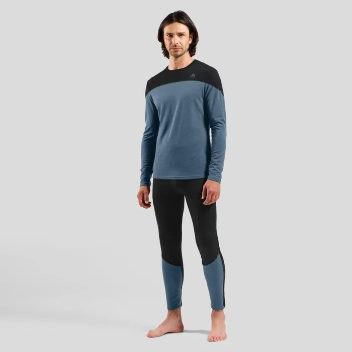 Odlo Base Layers The Revelstoke Performance Wool Warm Base Layer Top Black 8211 Provincial Blue Melange 8211 Men