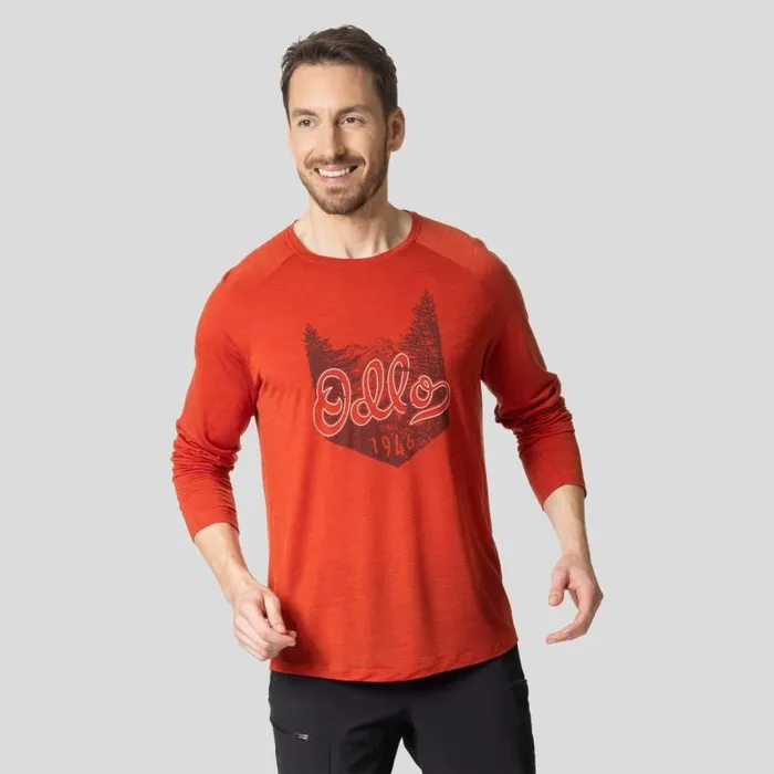 Odlo Hiking The Ascent Performance Wool 130 Hand Drawn Logo Long Sleeve TShirt Ketchup Melange 8211 Men Odlo Hiking The Ascent Performance Wool 130 Hand Drawn Logo Long Sleeve TShirt Ketchup Melange 8211 Men