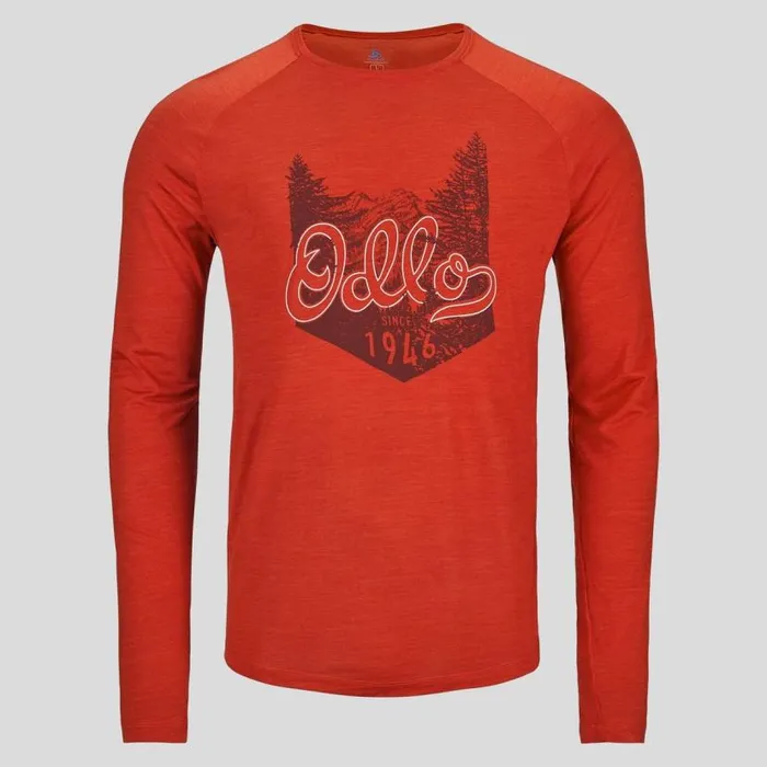 Odlo Hiking The Ascent Performance Wool 130 Hand Drawn Logo Long Sleeve TShirt Ketchup Melange 8211 Men