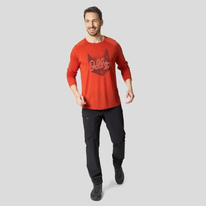 Odlo Hiking The Ascent Performance Wool 130 Hand Drawn Logo Long Sleeve TShirt Ketchup Melange 8211 Men