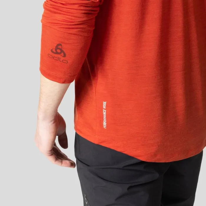Odlo Hiking The Ascent Performance Wool 130 Hand Drawn Logo Long Sleeve TShirt Ketchup Melange 8211 Men