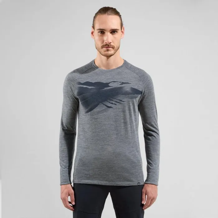 Odlo Mid Layers and Longsleeves The Ascent 365 Merino 200 Breaking Trail Graphic Grey Melange 8211 Men Odlo Mid Layers and Longsleeves The Ascent 365 Merino 200 Breaking Trail Graphic Grey Melange 8211 Men