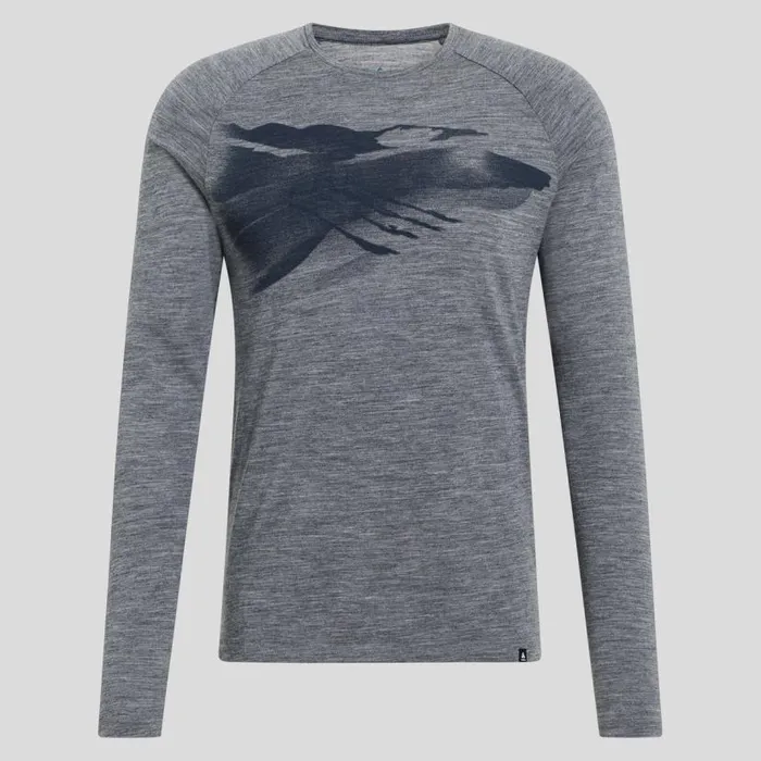 Odlo Mid Layers and Longsleeves The Ascent 365 Merino 200 Breaking Trail Graphic Grey Melange 8211 Men