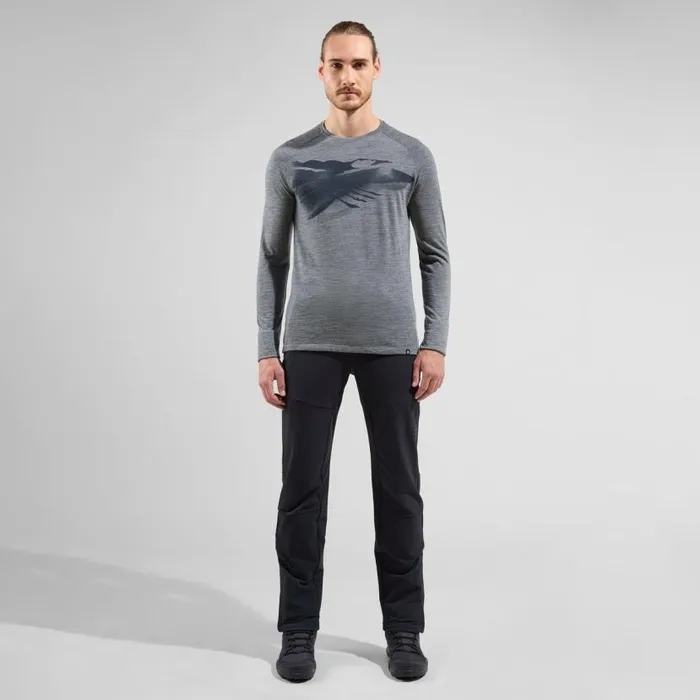 Odlo Mid Layers and Longsleeves The Ascent 365 Merino 200 Breaking Trail Graphic Grey Melange 8211 Men