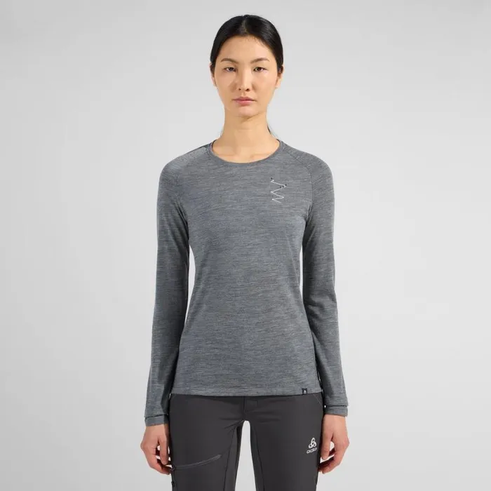 Odlo Mid Layers and Longsleeves The Ascent 365 Merino 200 Breaking Trail Graphic Grey Melange 8211 Women
