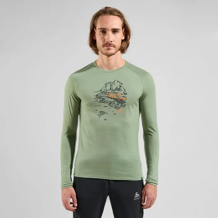 Odlo Mid Layers and Longsleeves The Ascent 365 Merino 200 Norway Graphic Matte Green 8211 Men Odlo Mid Layers and Longsleeves The Ascent 365 Merino 200 Norway Graphic Matte Green 8211 Men