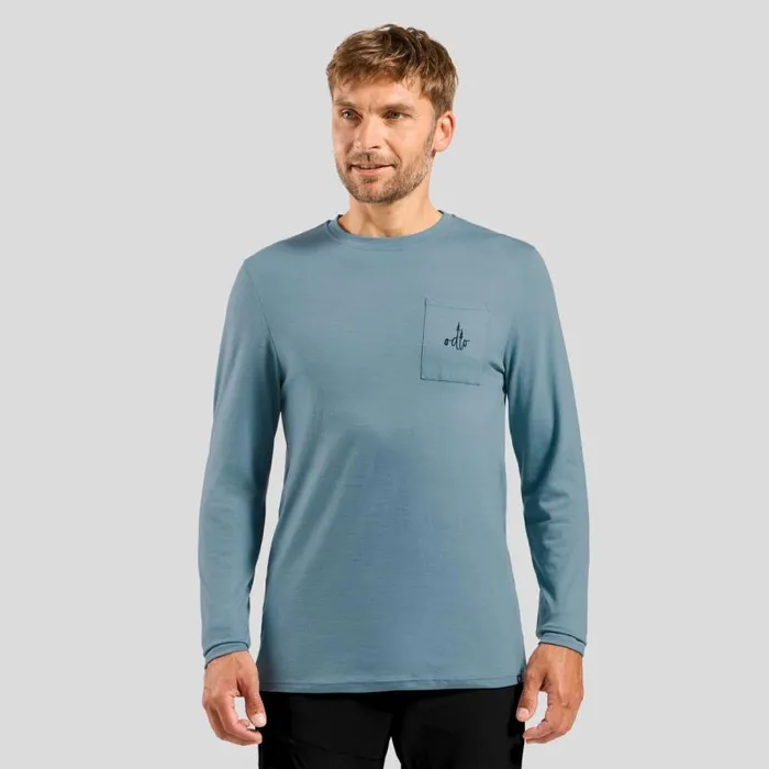 Odlo Mid Layers and Longsleeves The Ascent Merino 200 Pocket Long Sleeve TShirt Provincial Blue 8211 Men