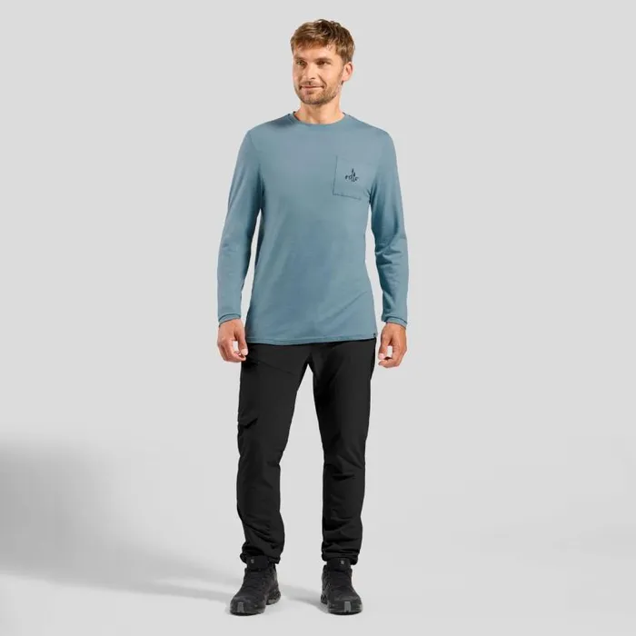 Odlo Mid Layers and Longsleeves The Ascent Merino 200 Pocket Long Sleeve TShirt Provincial Blue 8211 Men