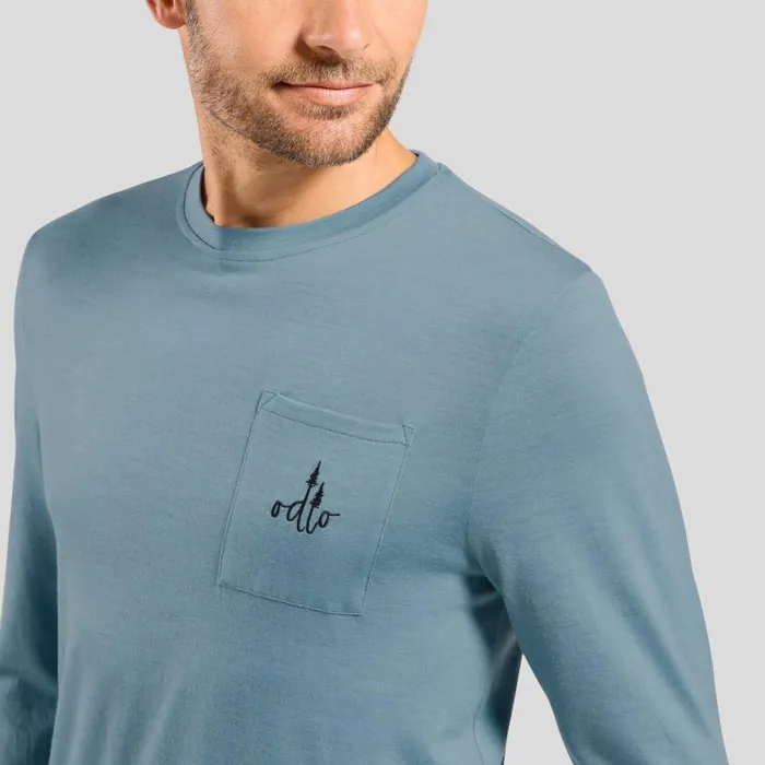 Odlo Mid Layers and Longsleeves The Ascent Merino 200 Pocket Long Sleeve TShirt Provincial Blue 8211 Men