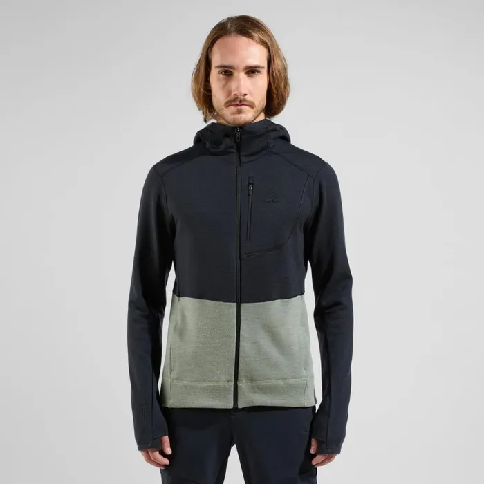 Odlo Mid Layers and Longsleeves The Ascent Performance Wool XWarm Hoody Matte Green 8211 Black 8211 Men Odlo Mid Layers and Longsleeves The Ascent Performance Wool XWarm Hoody Matte Green 8211 Black 8211 Men