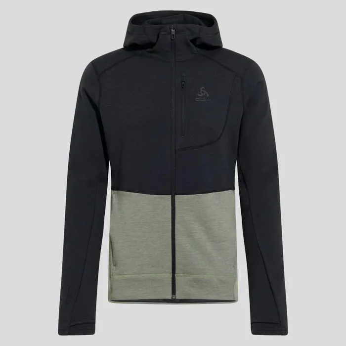 Odlo Mid Layers and Longsleeves The Ascent Performance Wool XWarm Hoody Matte Green 8211 Black 8211 Men