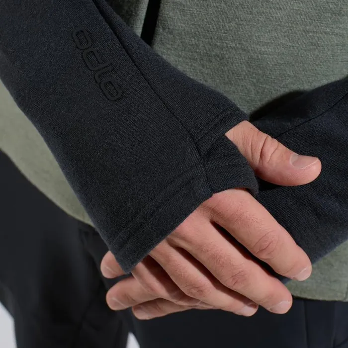 Odlo Mid Layers and Longsleeves The Ascent Performance Wool XWarm Hoody Matte Green 8211 Black 8211 Men