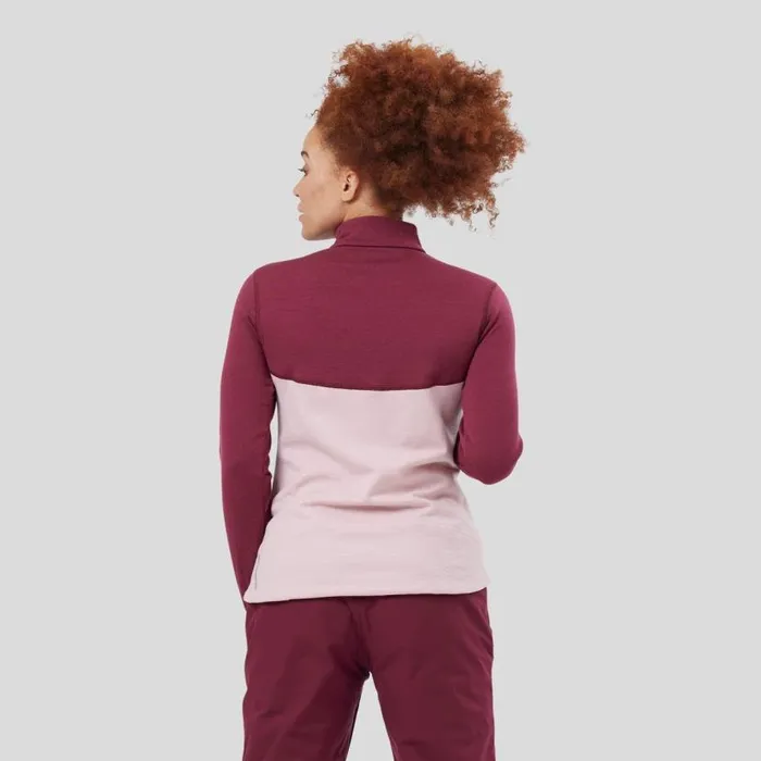 Odlo Mid Layers and Longsleeves The Descent Performance Wool XWarm HalfZip Mid Layer Raspberry Fudge 8211 Boto Dolphin 8211 Women