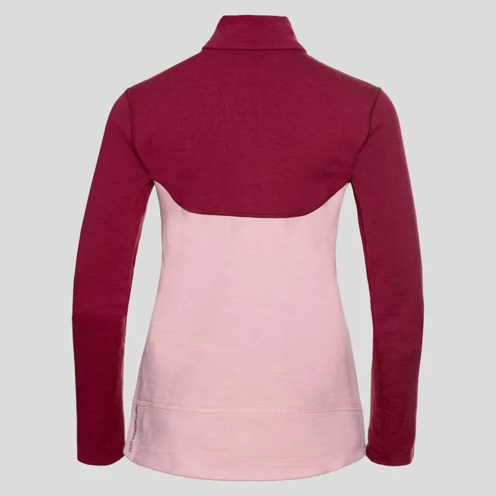 Odlo Mid Layers and Longsleeves The Descent Performance Wool XWarm HalfZip Mid Layer Raspberry Fudge 8211 Boto Dolphin 8211 Women