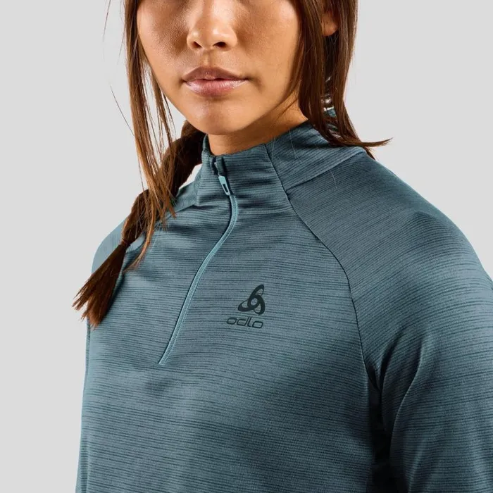 Odlo Mid Layers and Longsleeves The Essentials Ceramiwarm Half Zip Mid Layer Provincial Blue Melange 8211 Women