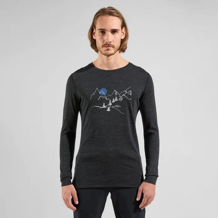 Odlo Mid Layers and Longsleeves The Merino 200 Print Warm Long Sleeve TShirt Dark Grey Melange 8211 Men Odlo Mid Layers and Longsleeves The Merino 200 Print Warm Long Sleeve TShirt Dark Grey Melange 8211 Men