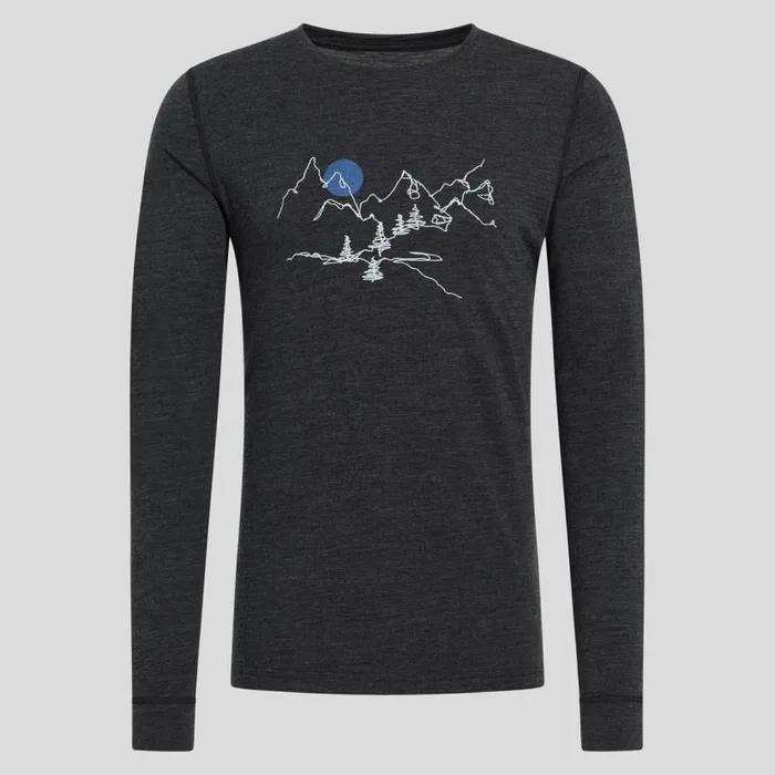 Odlo Mid Layers and Longsleeves The Merino 200 Print Warm Long Sleeve TShirt Dark Grey Melange 8211 Men