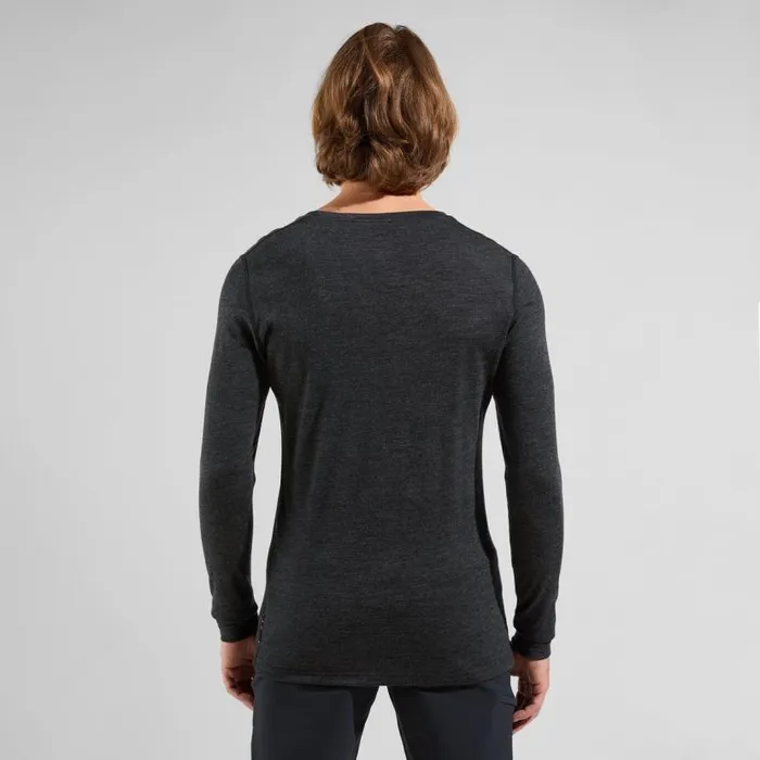 Odlo Mid Layers and Longsleeves The Merino 200 Print Warm Long Sleeve TShirt Dark Grey Melange 8211 Men