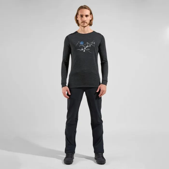 Odlo Mid Layers and Longsleeves The Merino 200 Print Warm Long Sleeve TShirt Dark Grey Melange 8211 Men