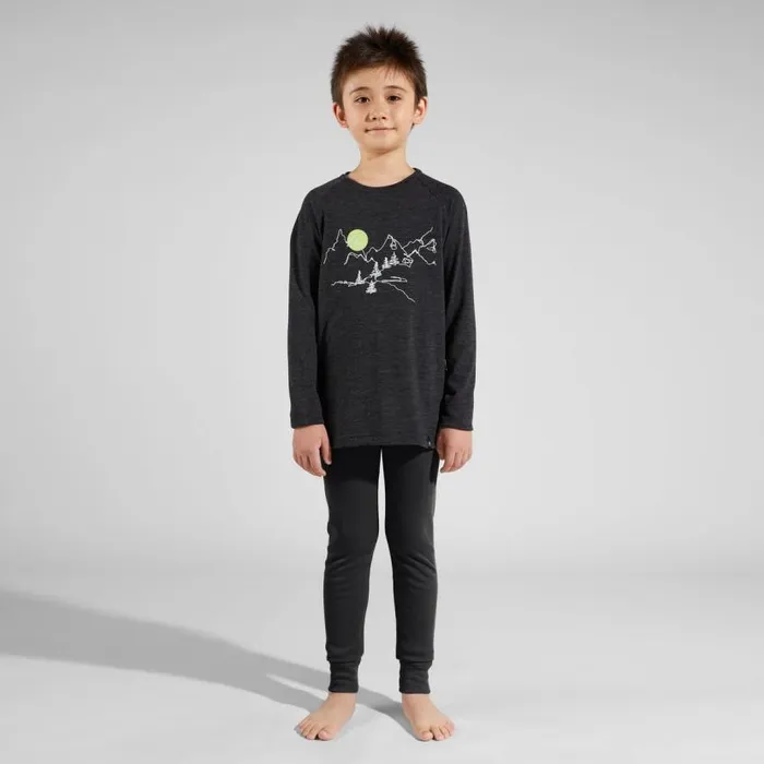 Odlo Mid Layers and Longsleeves The Weact 039 Collection Merino Print Warm Long Sleeve TShirt Dark Grey Melange 8211 Kids