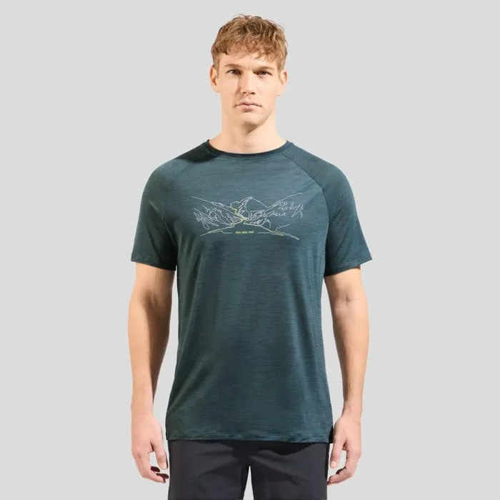 Odlo Tshirts and Polos Ascent Performance Wool 130 Run Bike Hike TShirt Dark Slate Melange 8211 Men