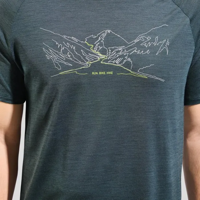 Odlo Tshirts and Polos Ascent Performance Wool 130 Run Bike Hike TShirt Dark Slate Melange 8211 Men